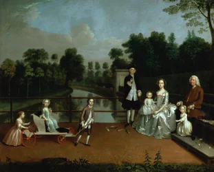 Eine Familiengruppe auf einer Terrasse in einem Garten, 1749